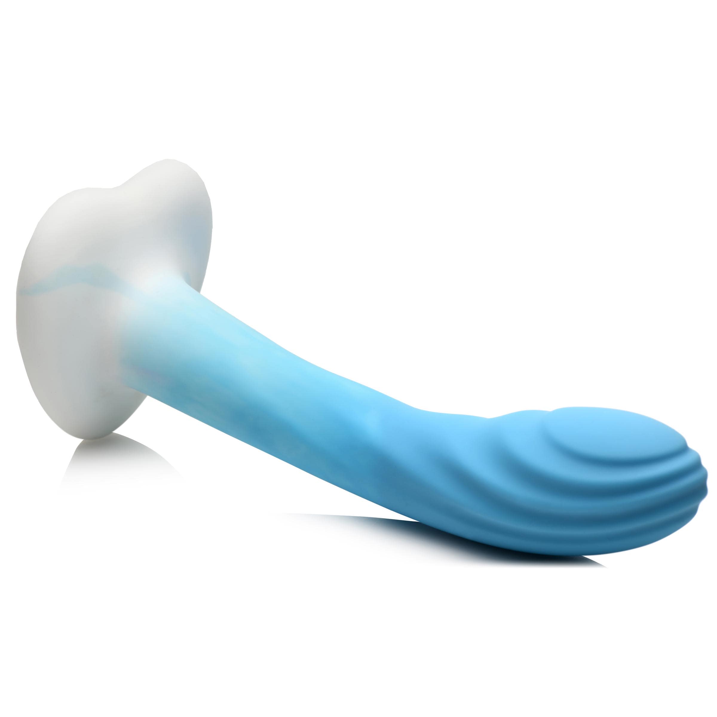 Rippled Silicone Blue and White Dildo - Image 4