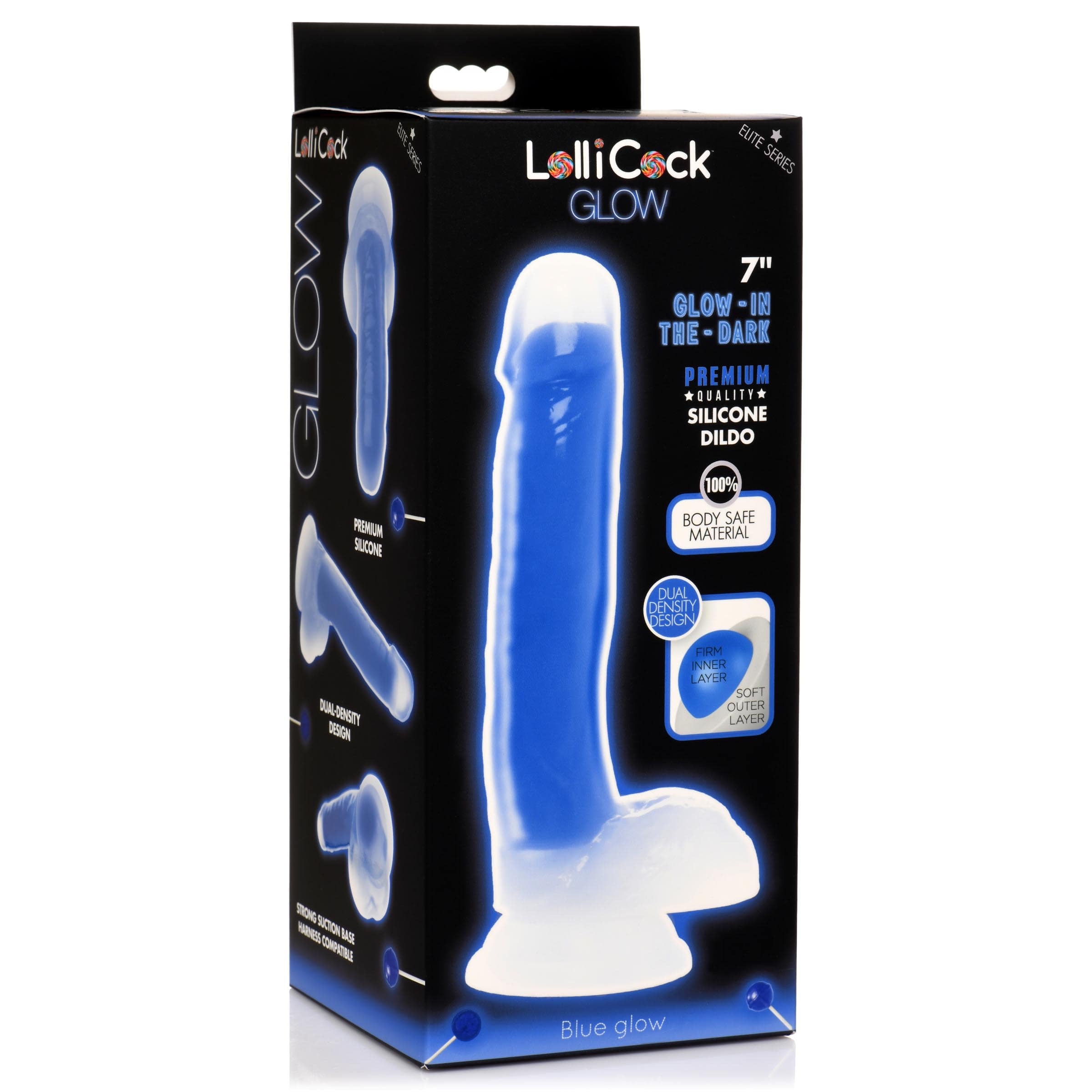 7 Inch Glow-in-the-Dark Silicone Dildo with Balls - Blue - Image 6