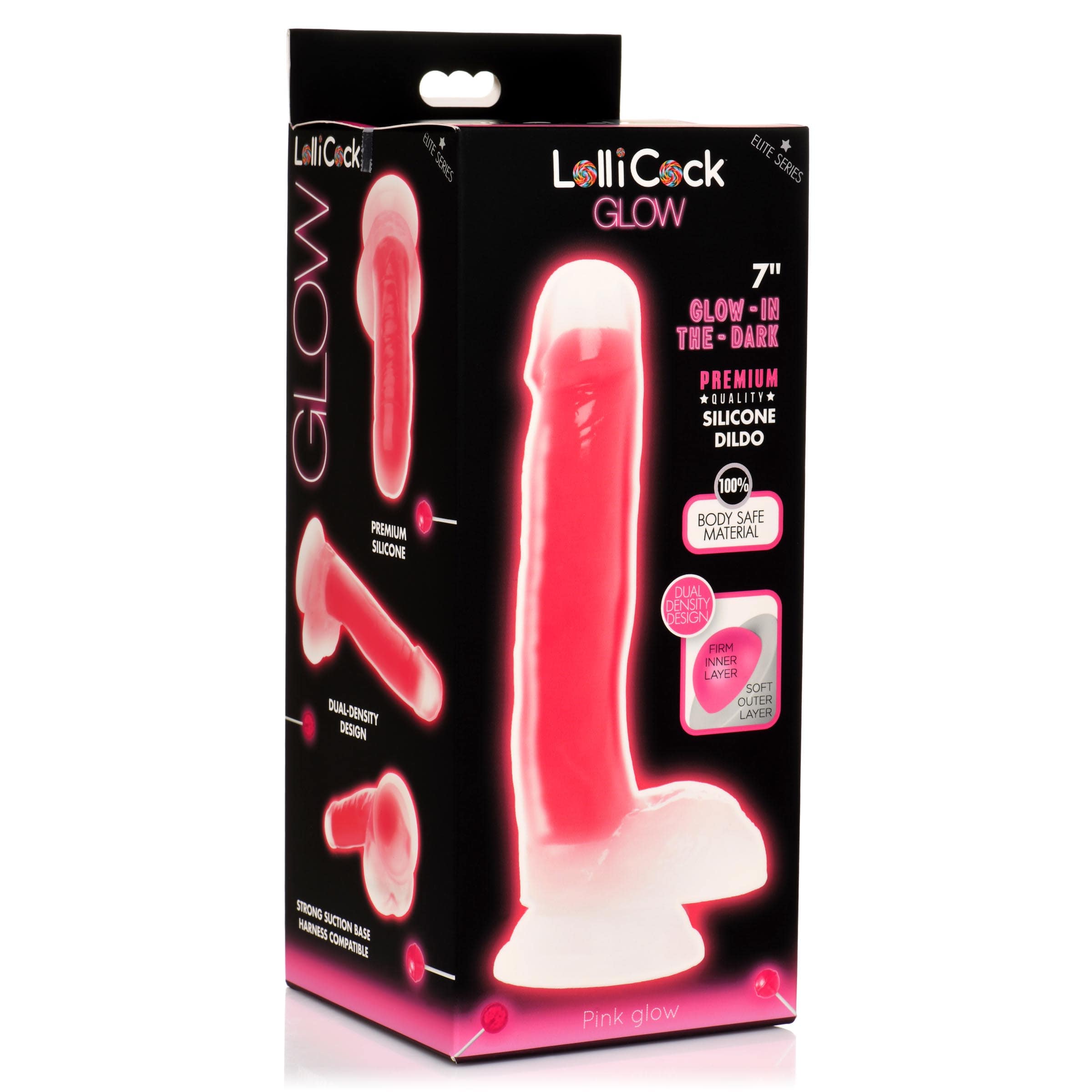 7 Inch Glow-in-the-Dark Silicone Dildo with Balls - Pink - Image 6