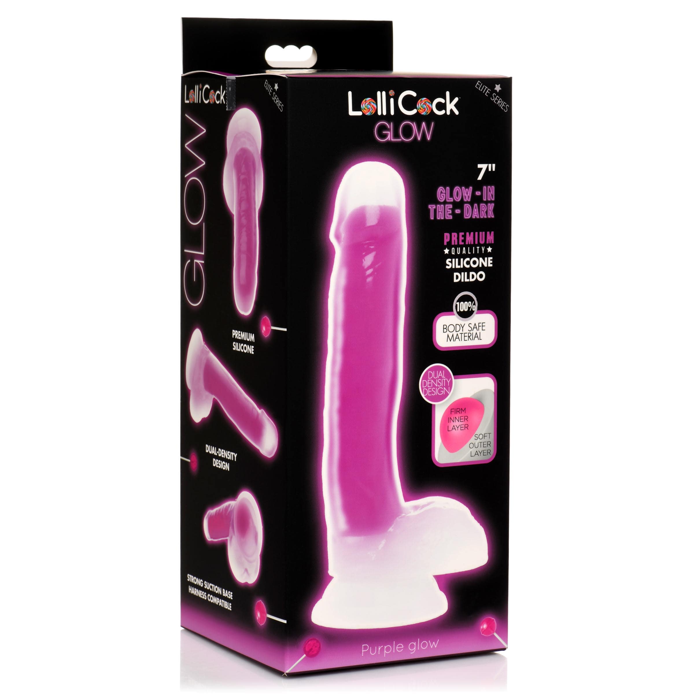 7 Inch Glow-in-the-Dark Silicone Dildo with Balls - Purple - Image 6