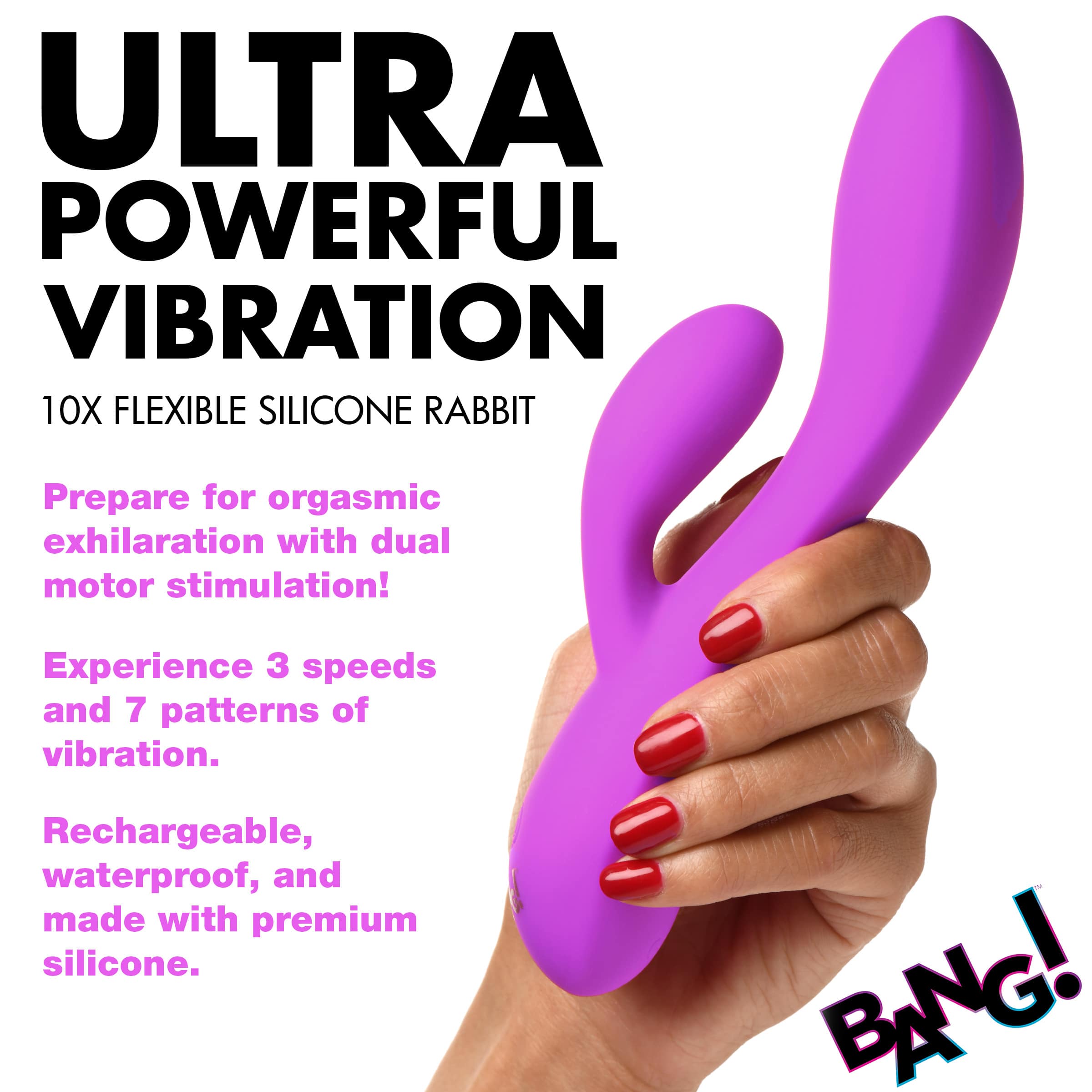 10X Flexible Silicone Rabbit Vibrator - Purple - Image 2