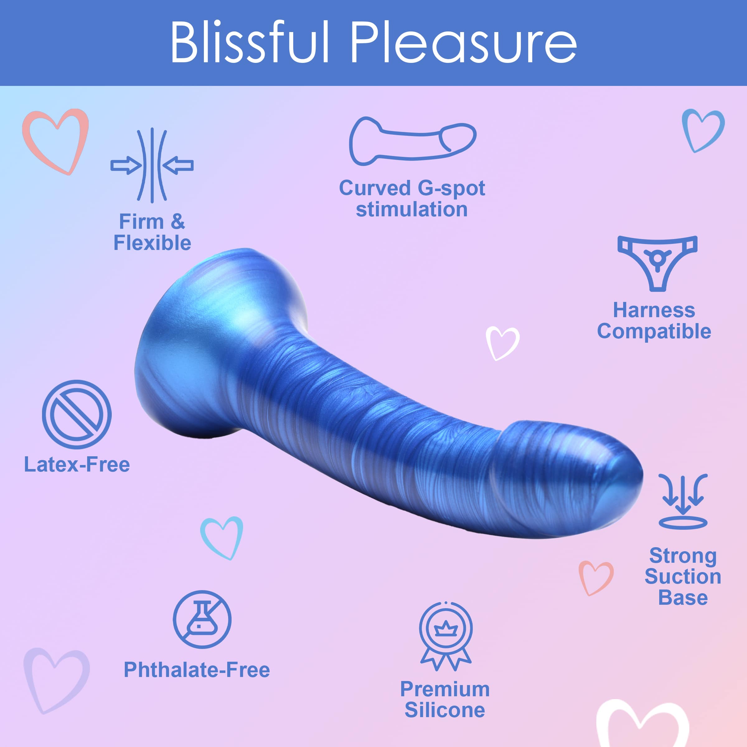 Metallic Silicone 7 Inch Dildo - Blue - Image 5