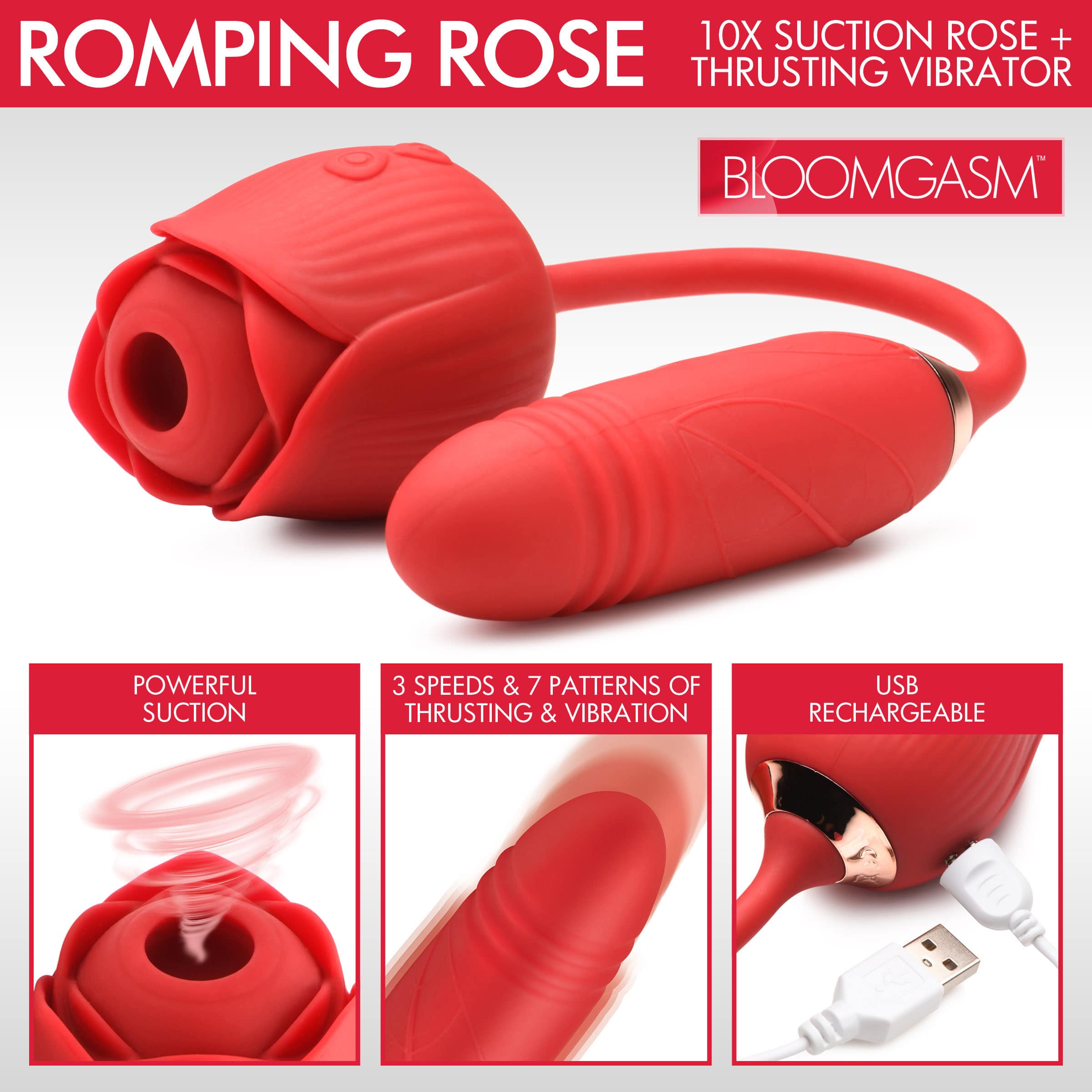 10X Romping Rose Suction and Thrusting Vibrator - Image 2