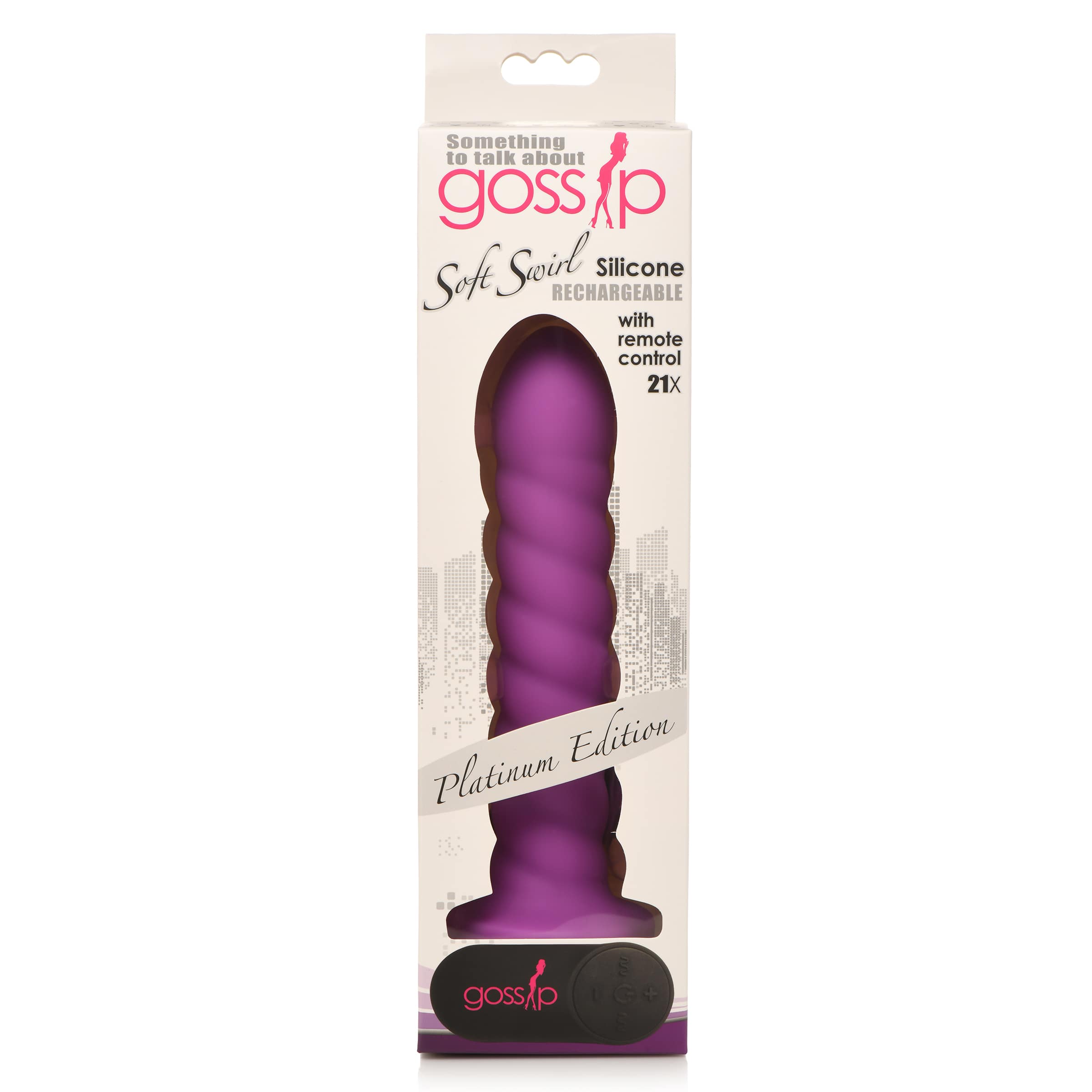 21X Soft Swirl Silicone Rechargeable Vibrator with Control - Violet - Image 5