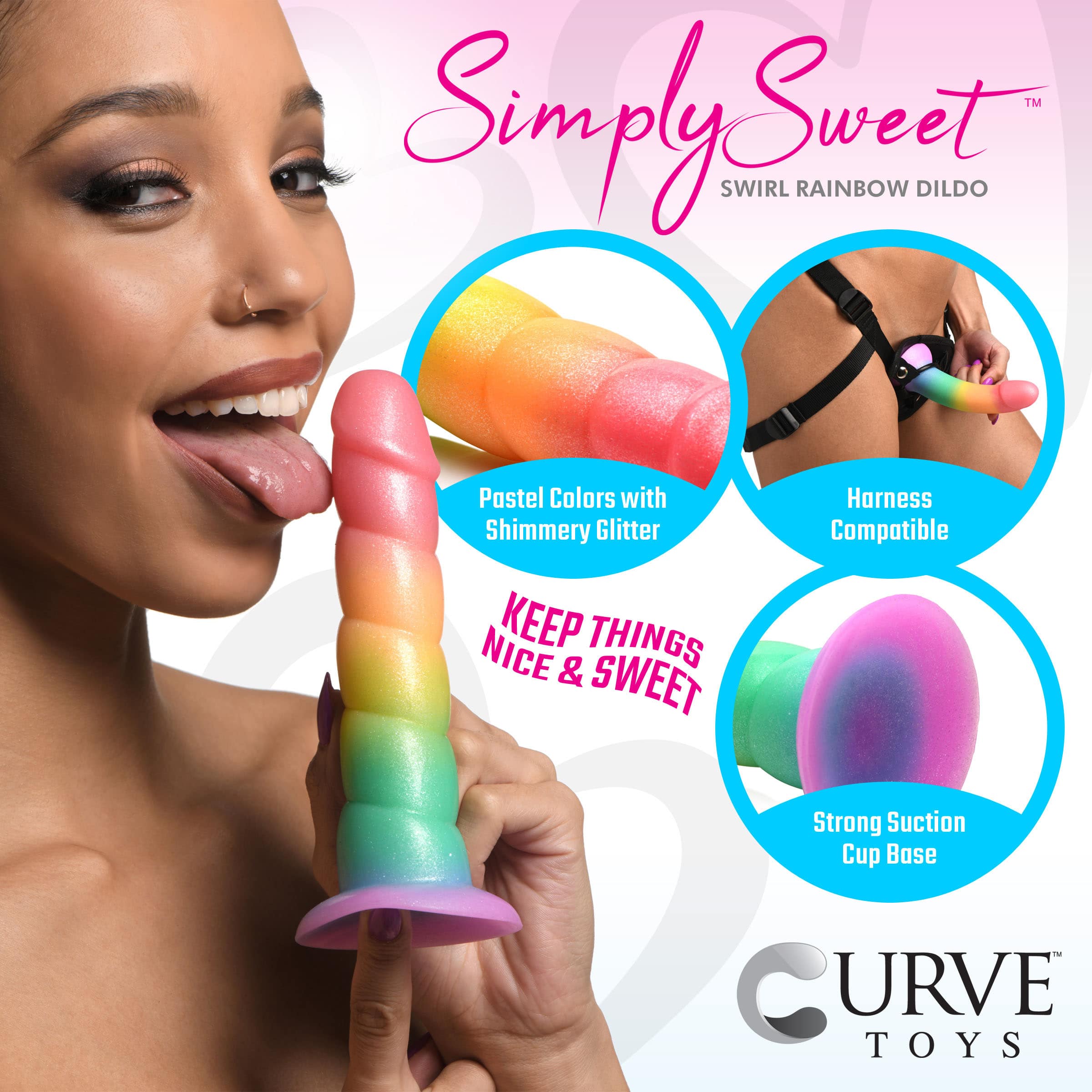 Swirl Rainbow Silicone Dildo - Image 3