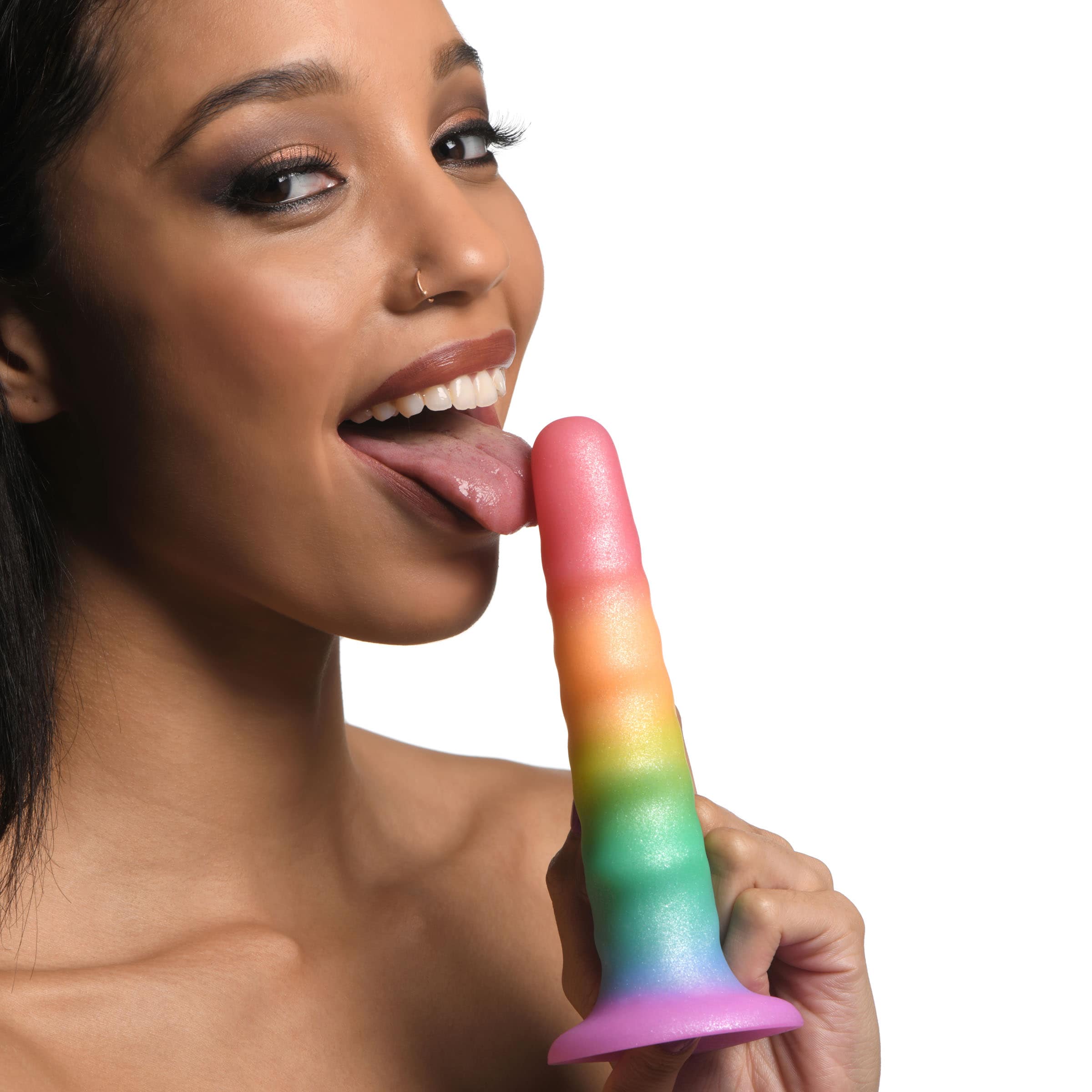 Zigzag Rainbow Silicone Dildo - Image 2