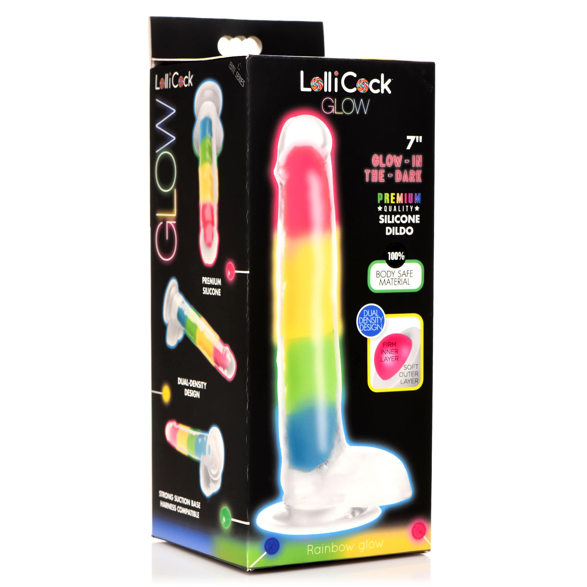 7 Inch Glow-in-the-Dark Rainbow Silicone Dildo with Balls - Image 6