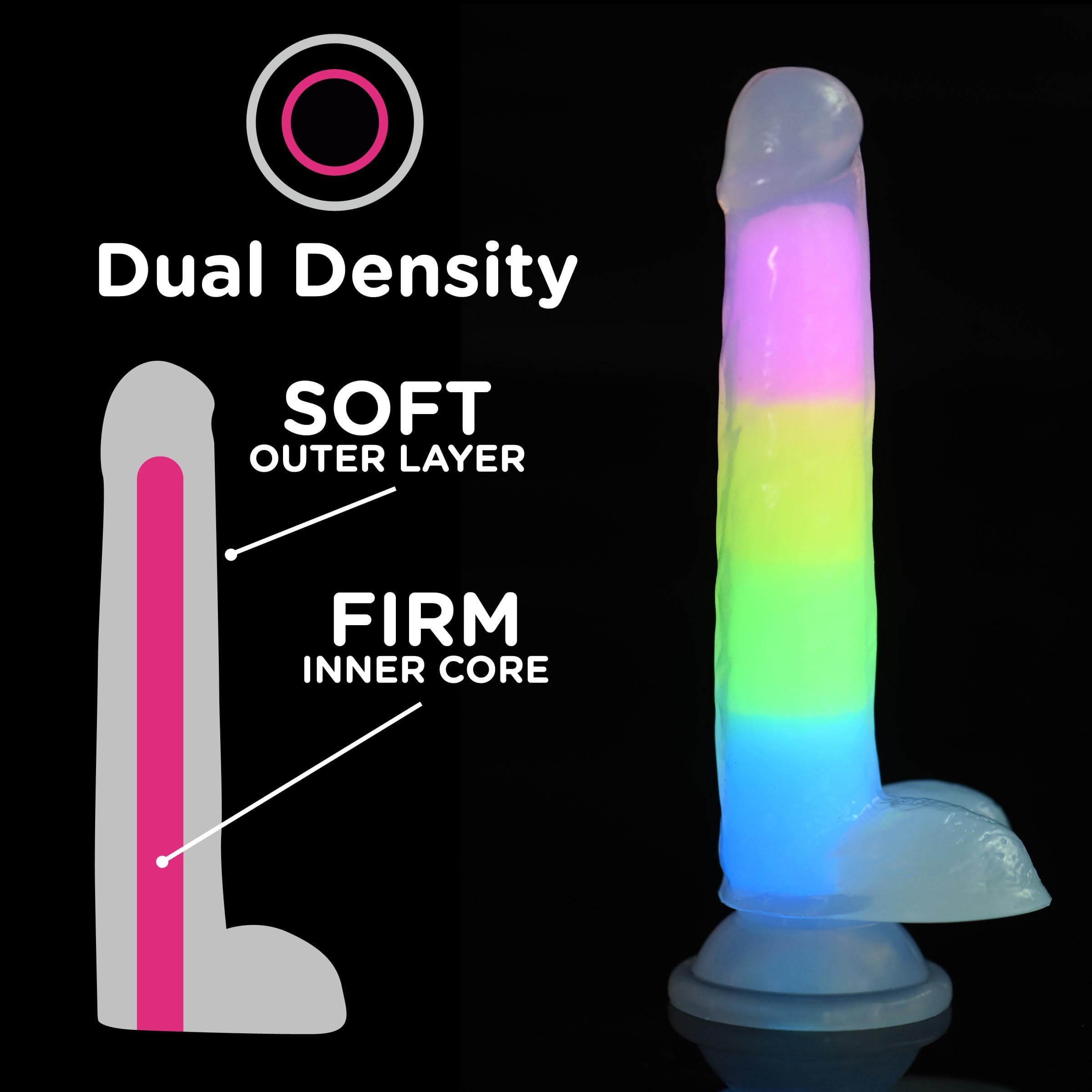 7 Inch Glow-in-the-Dark Rainbow Silicone Dildo with Balls - Image 3