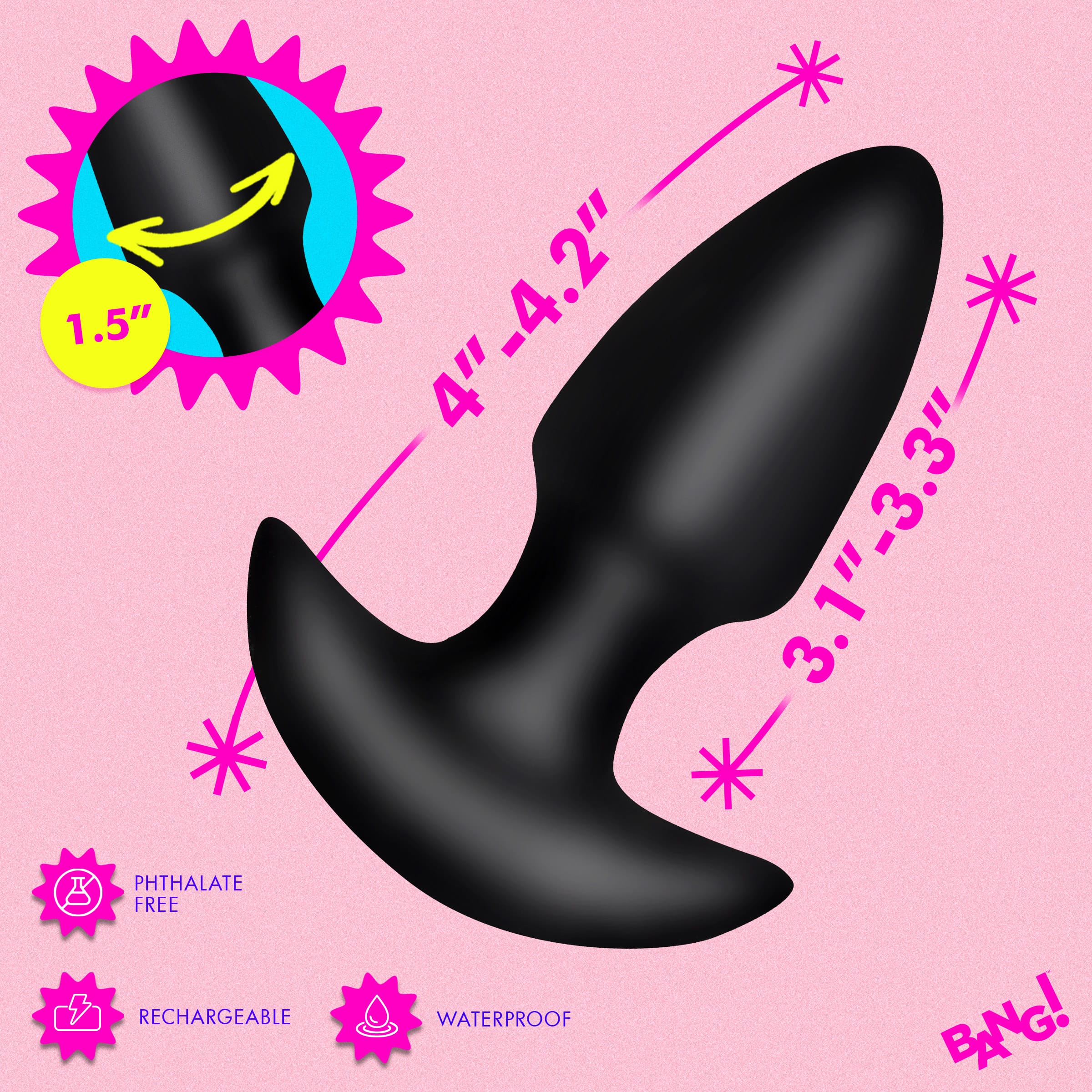 Thrusting & Vibrating Silicone Butt Plug - Black - Image 4