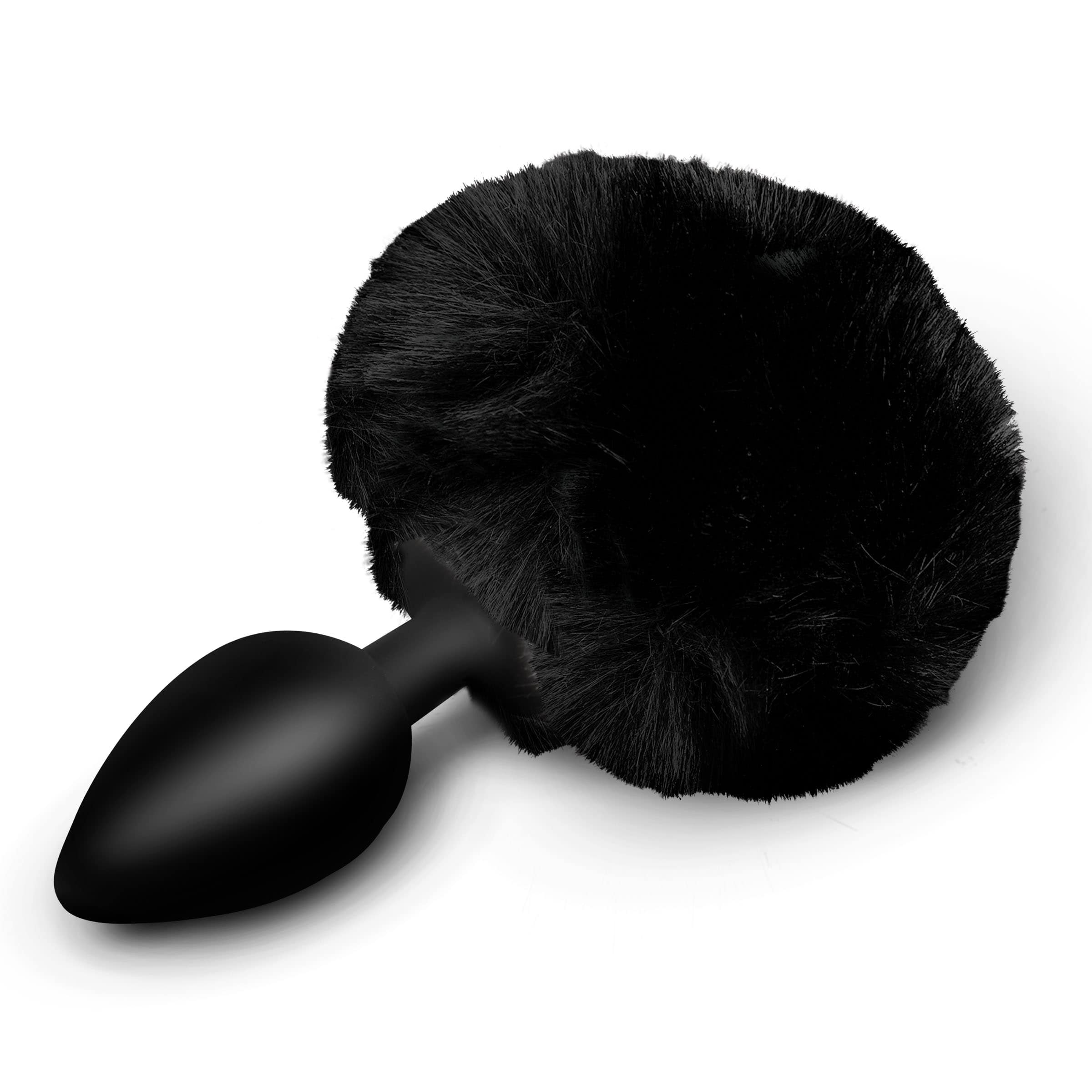 Fluffy Bunny Tail Silicone Plug - Black - Image 5