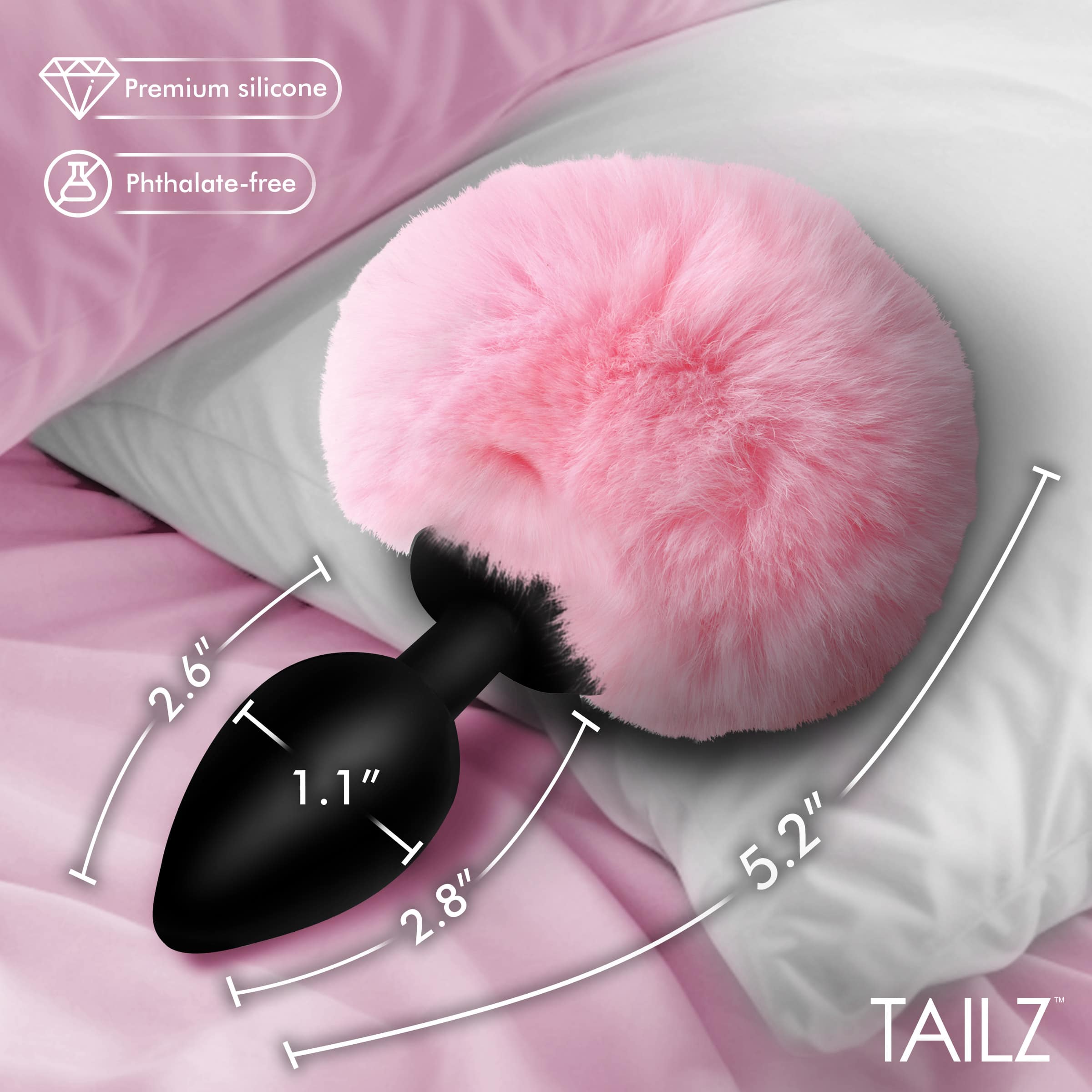 Fluffy Bunny Tail Silicone Plug - Pink - Image 3