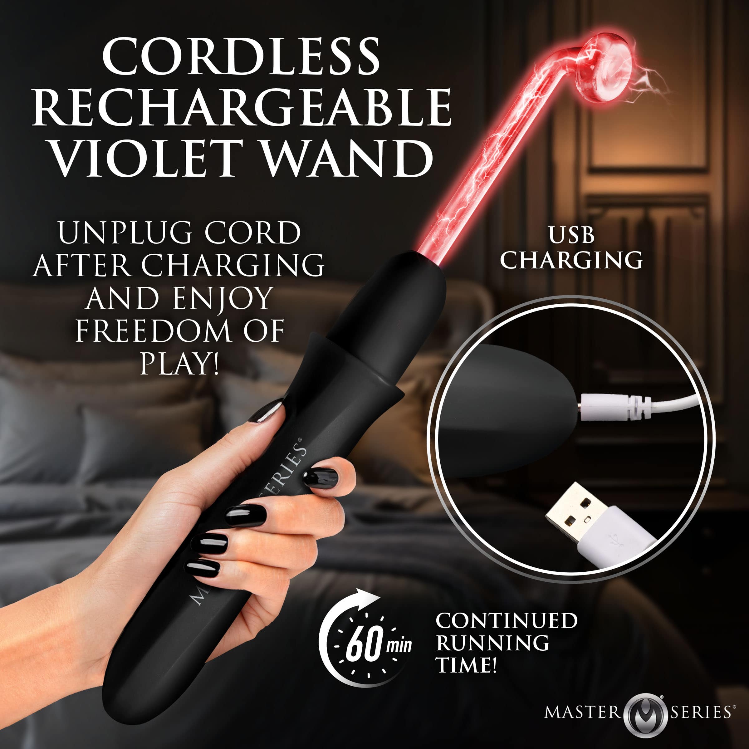 Elektrawand Rechargeable Violet Wand with Attachments - Black - Image 3