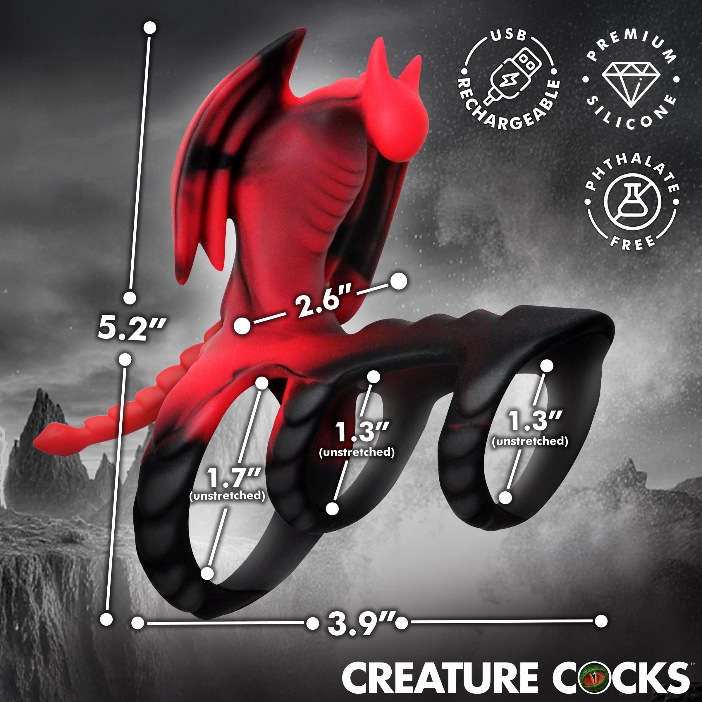 Dragon Flight Vibrating Silicone Cock Ring - Image 4