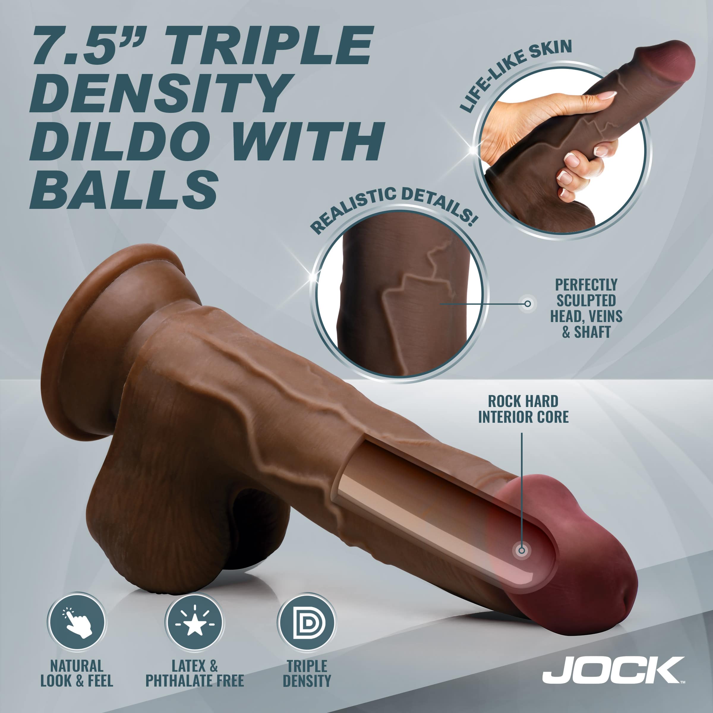 Hard-Core 7.5" Triple Density Dildo w/ Balls - Dark - Image 2