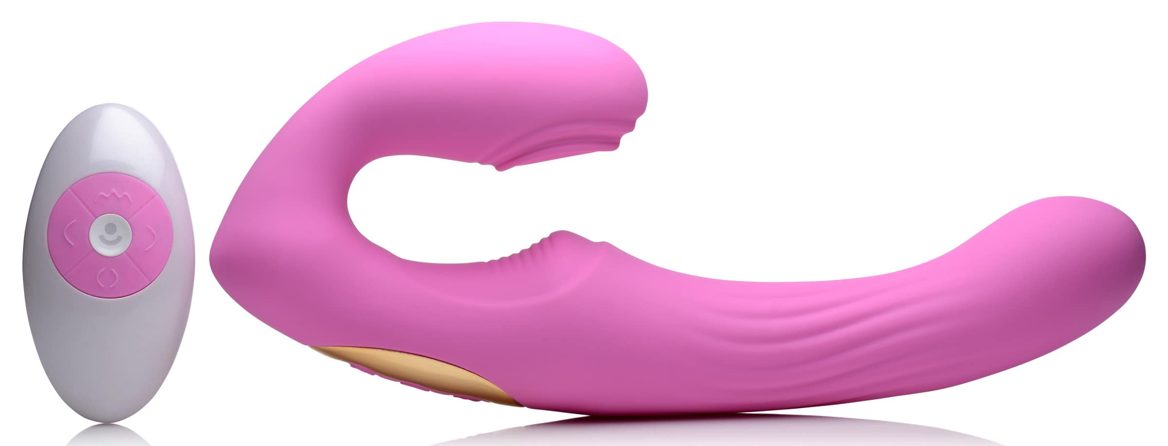 15X U-Pulse Silicone Pulsating and Vibrating Strapless Strap-on with Remote - Pink - Image 6