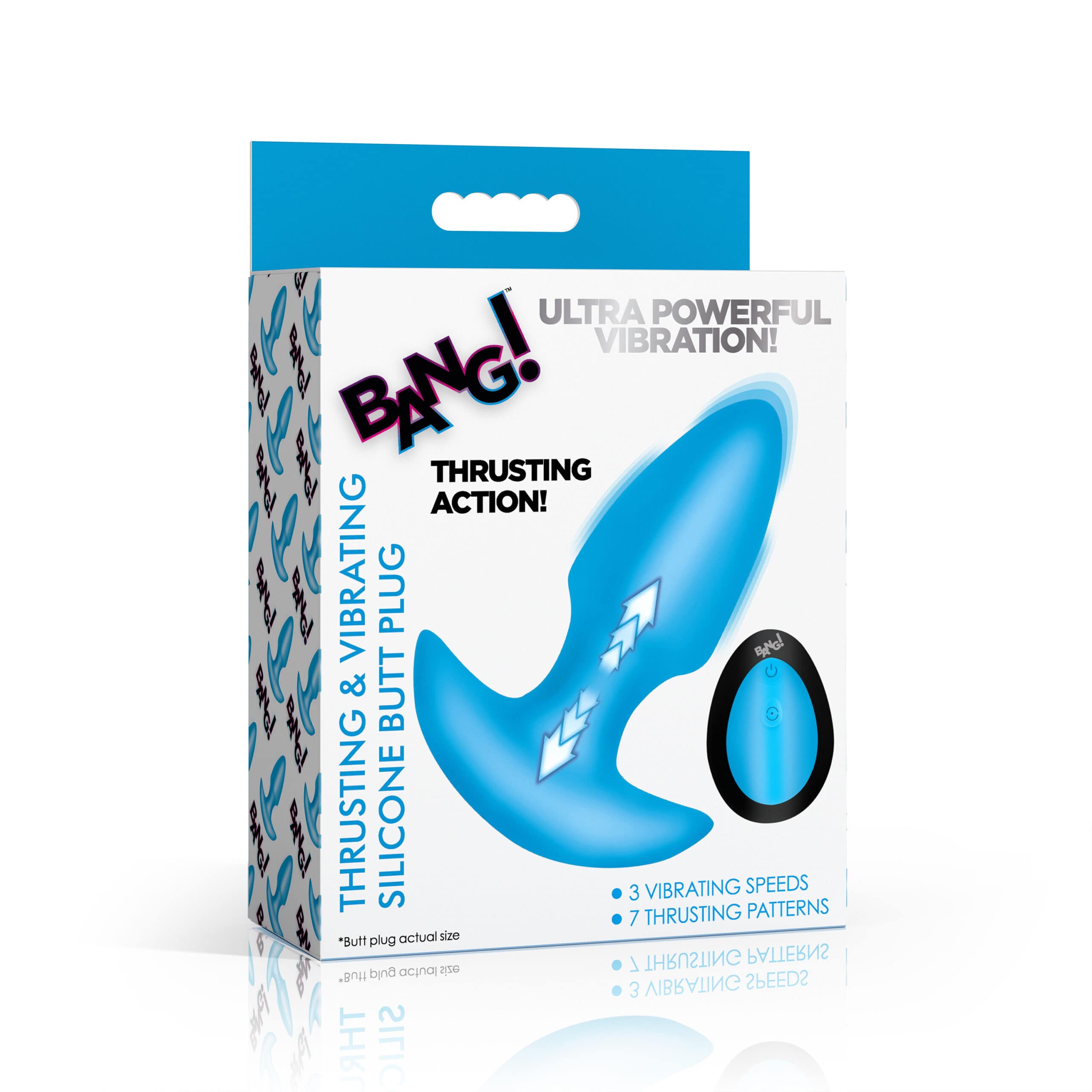 Thrusting & Vibrating Silicone Butt Plug - Blue - Image 6