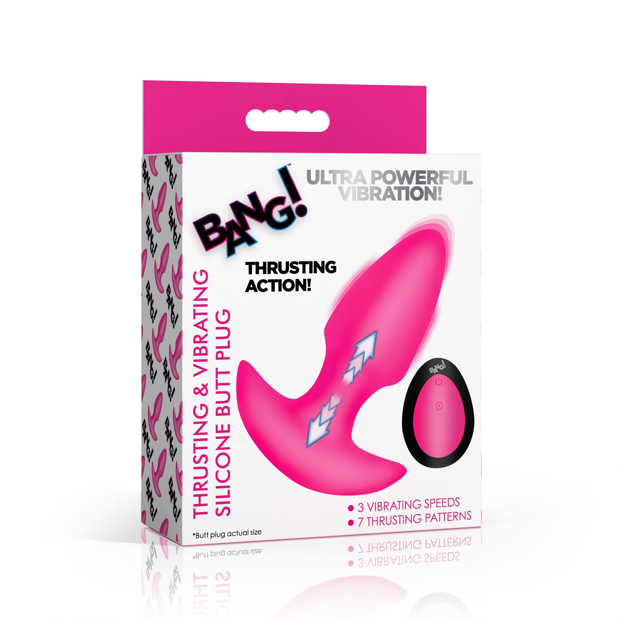 Thrusting & Vibrating Silicone Butt Plug - Pink - Image 6