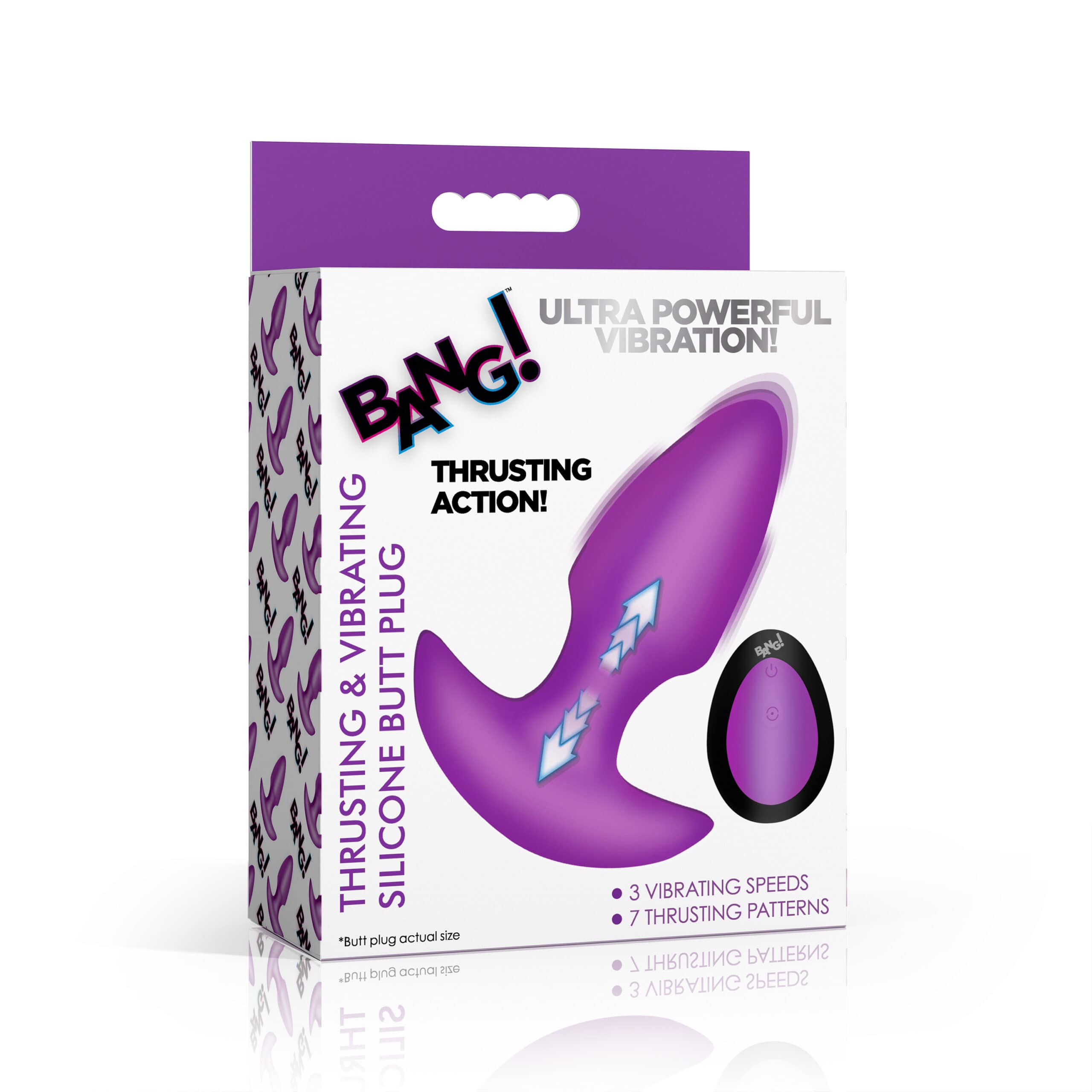 Thrusting & Vibrating Silicone Butt Plug - Purple - Image 6