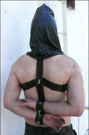 Prisoner Hood With Harness Back View With Model