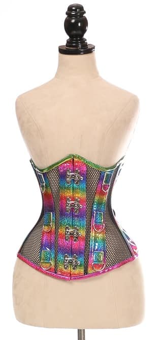 Rainbow & Black Fishnet Under Bust Corset