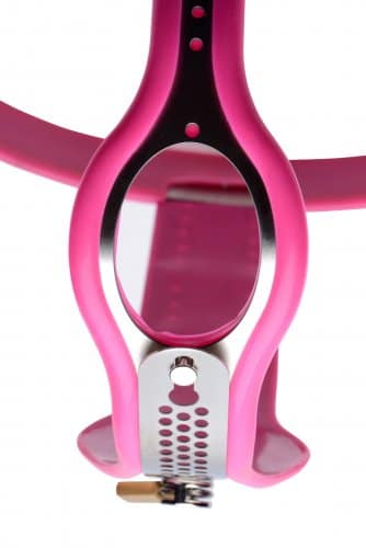 Restricted In Pink Adjustable Female Chastity Belt Back