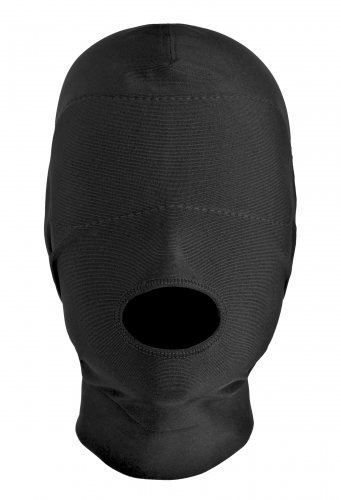 Hood with Padded Blindfold And Mouth Hole Front View