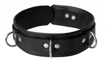 Tri Ring Locking Leather Black Collar