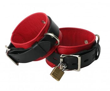 Locking Leather Wrist Cuffs Red Locked
