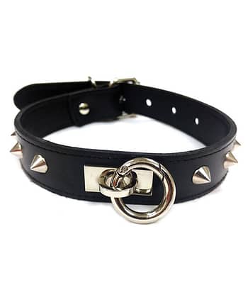 Leather O Ring Studded Collar