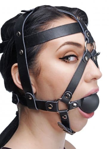 Leather Head Harness with Ball Gag Side View