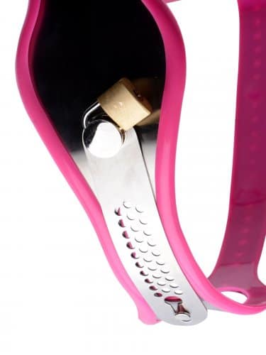 Restricted In Pink Adjustable Female Chastity Belt Front