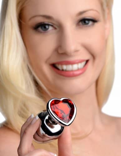 3 Piece Scarlet Heart Jeweled Anal Plug With Model