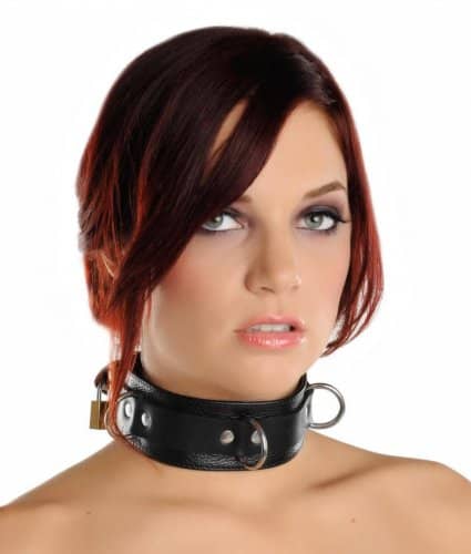 Tri Ring Locking Leather Black Collar With Model