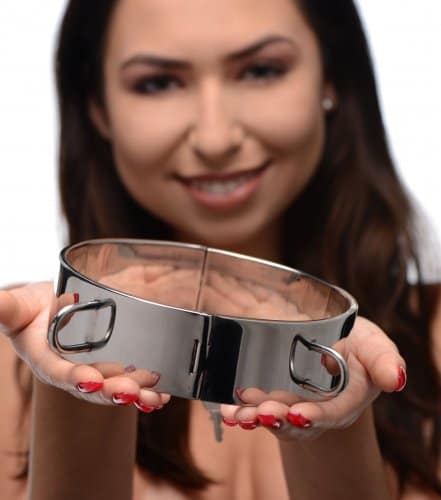 Stainless Steel Locking Bondage Collar With Model