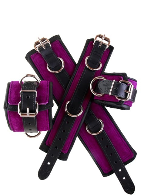 Padded Leather Bondage Cuffs Purple