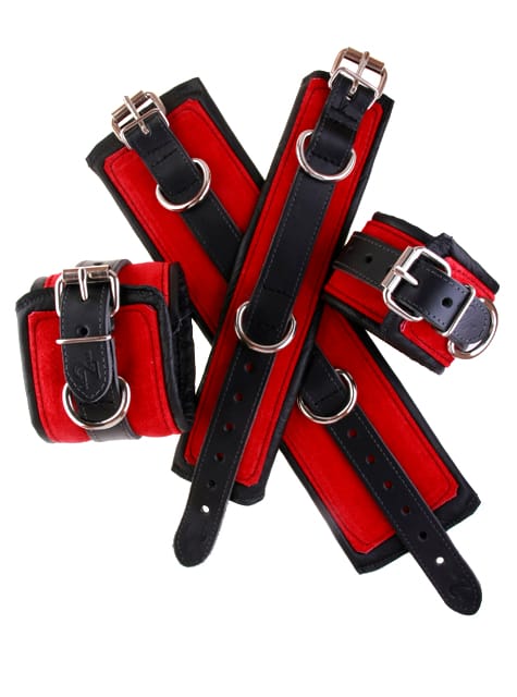 Padded Leather Bondage Cuffs Red