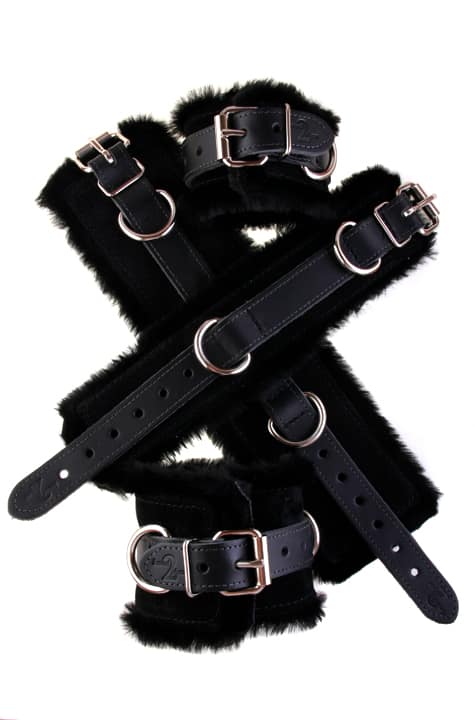 Faux Fir Bondage Cuffs Black