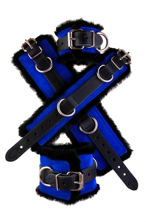 Faux Fir Bondage Cuffs Blue