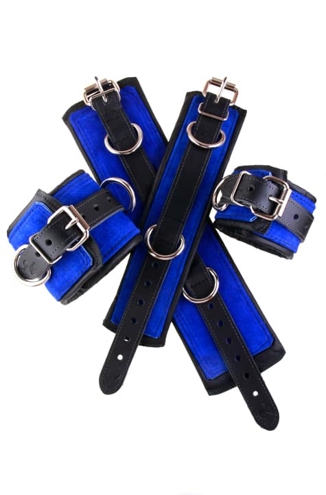 Padded Leather Bondage Cuffs Blue
