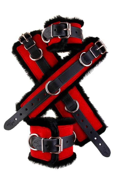 Faux Fir Bondage Cuffs Red