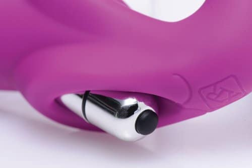 Vibrating Strapless Strap-on Dildo Close Up On Bullet