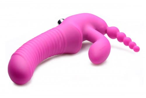 Strapless Triple Penetration Strap On Vibrator Side View
