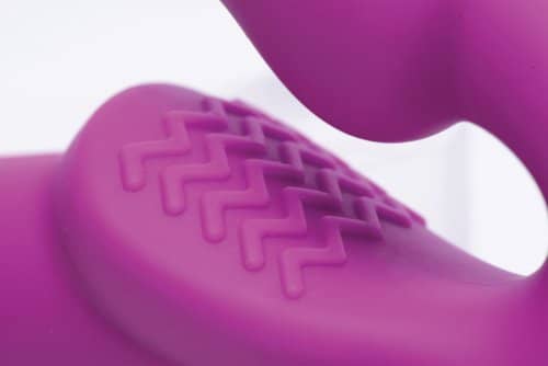 Vibrating Strapless Strap-on Dildo Close Up On Clit Stimulator