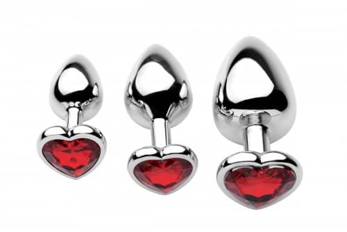 3 Piece Scarlet Heart Jeweled Anal Plug Top View