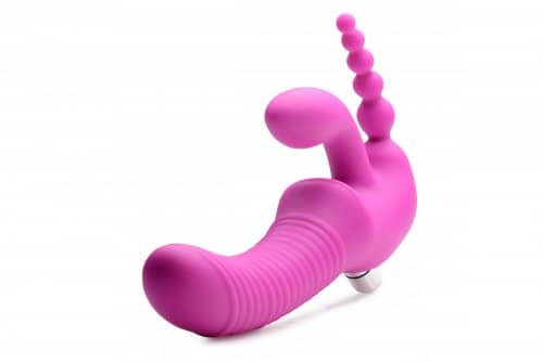 Strapless Triple Penetration Strap On Vibrator Front View