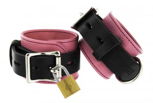 Locking Leather Wrist Cuffs Pink