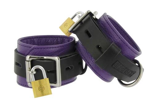 Locking Leather Wrist Cuffs Purple