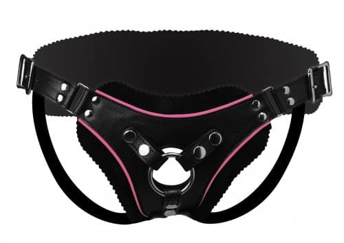 Sexy Low Rise Leather Strap On Harness Front View