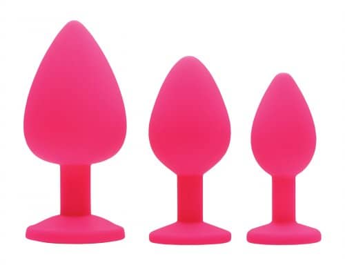 3 piece silicone anal plugs with gems pink sizes