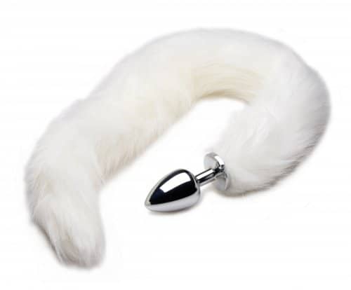 White Mink Tail Anal Plug Curled